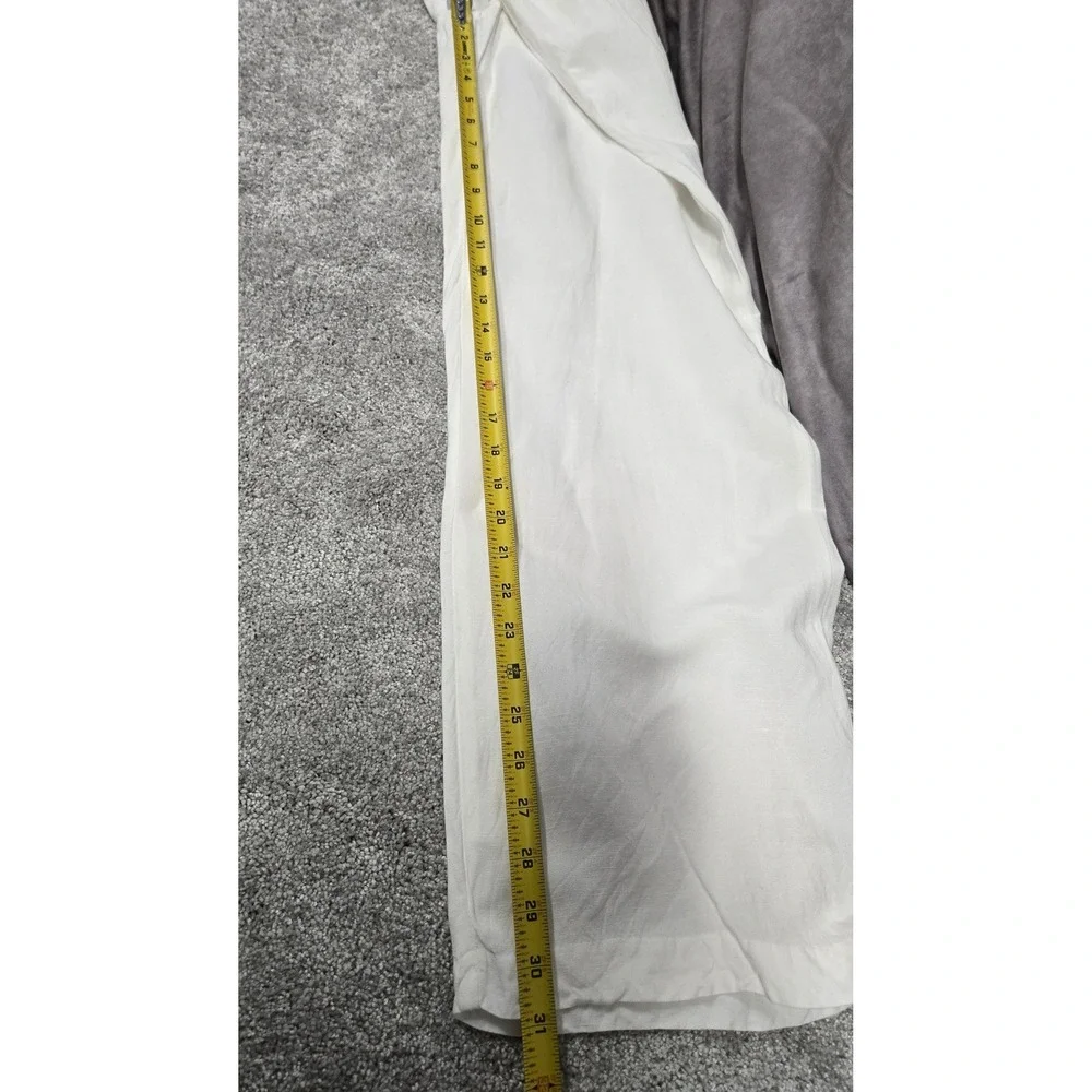 H&M Linen Blend Wide Leg Drawstring Pants Relaxed Trousers White Women's Sz M